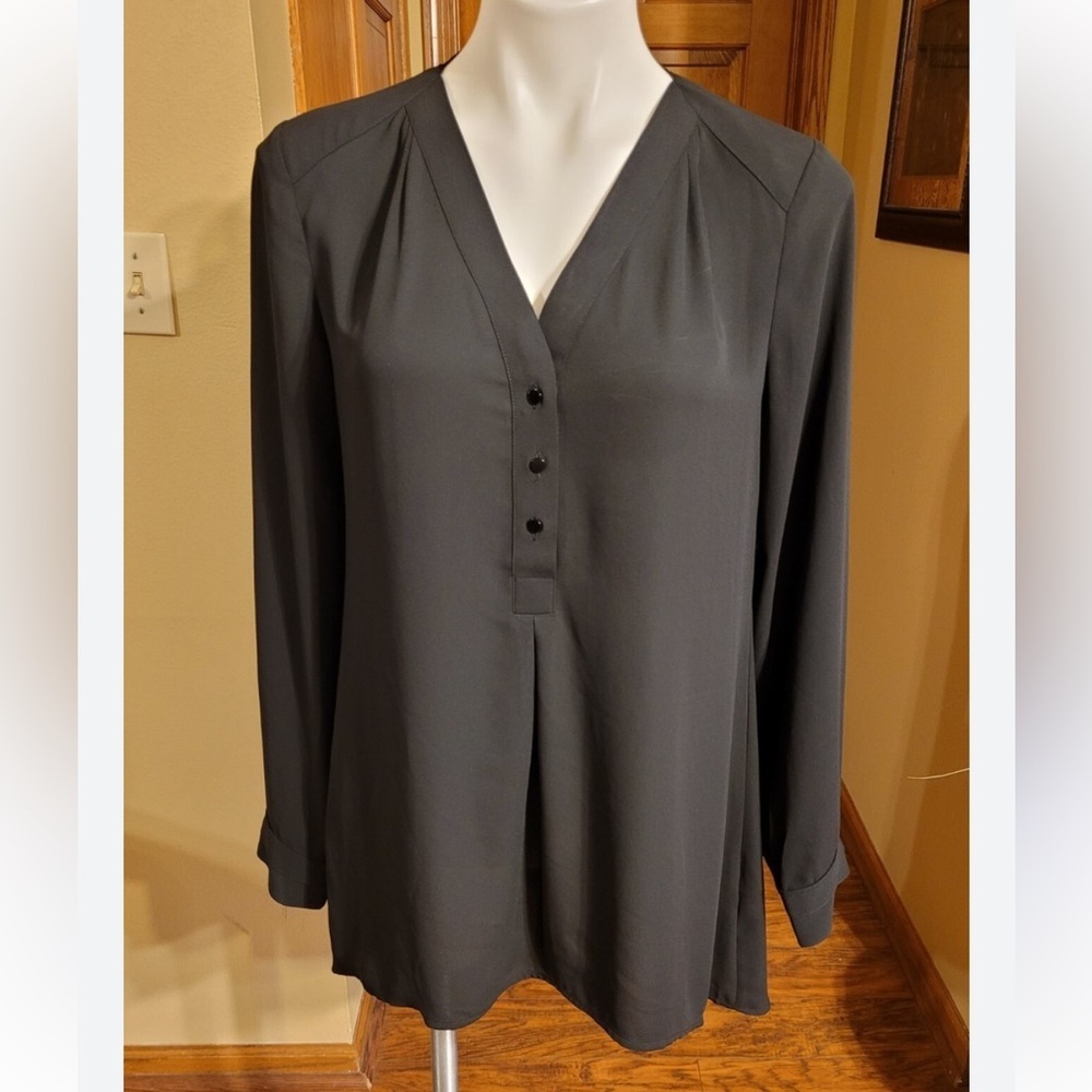 White House Black Market Black Button-Front Tunic Top Bias Cut 8